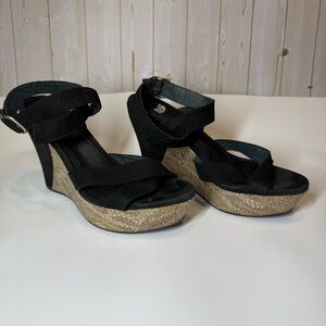 UGG Ariah Black Nubuck Snake Wedge 4.5” Platform Sandals